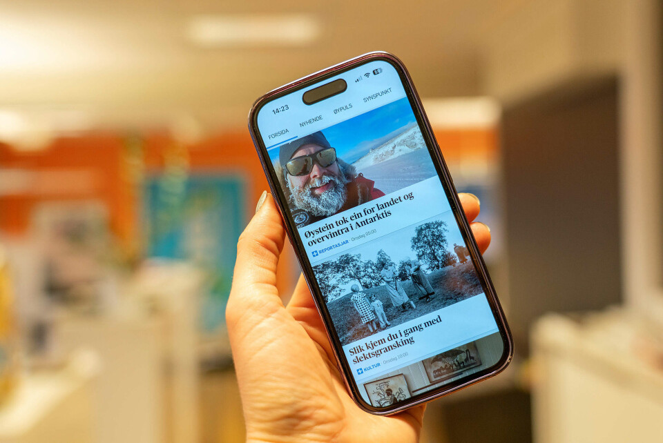 NY APP: På biletet er dagens versjon. Tysdag blir appen (og nettsida) ny, men bladbunaden blir nok ganske gjenkjenneleg.